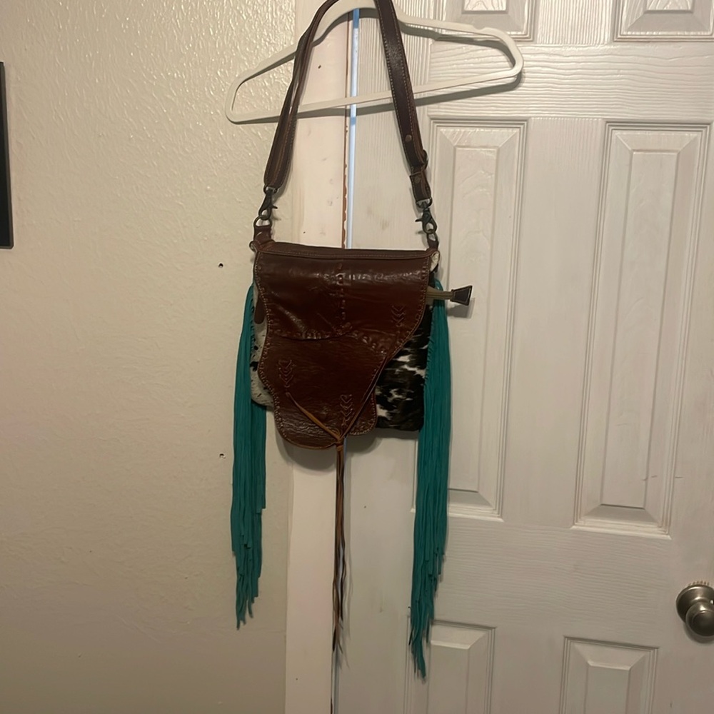 Western cow hide and leather bag